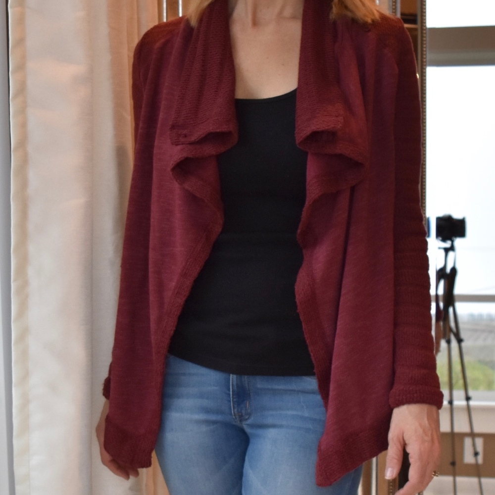Lucky Draped Waterfall Cardigan Brick Red Size Med